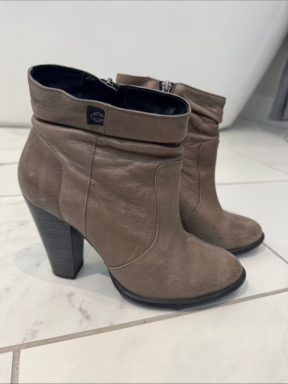 Harley-Davidson Taupe Suede Fold-Over Ankle Boots
